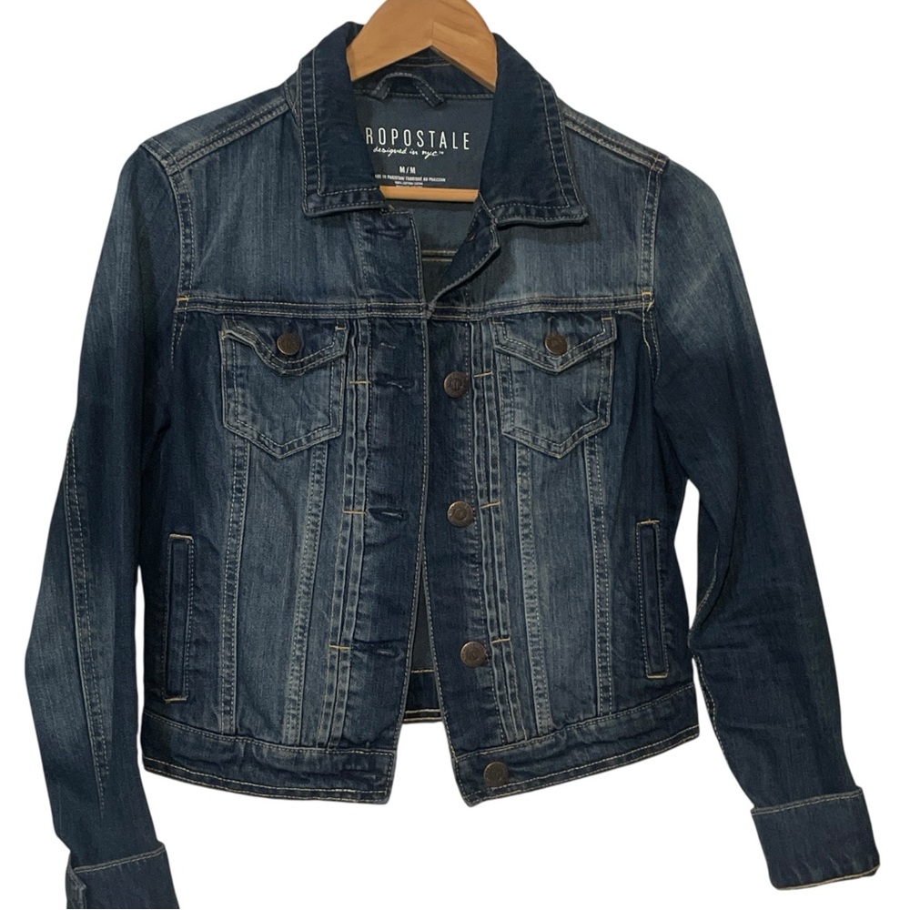 Aeropostale Dark Blue Jean Jacket Ombre Effect Great Detail Button Front Size M